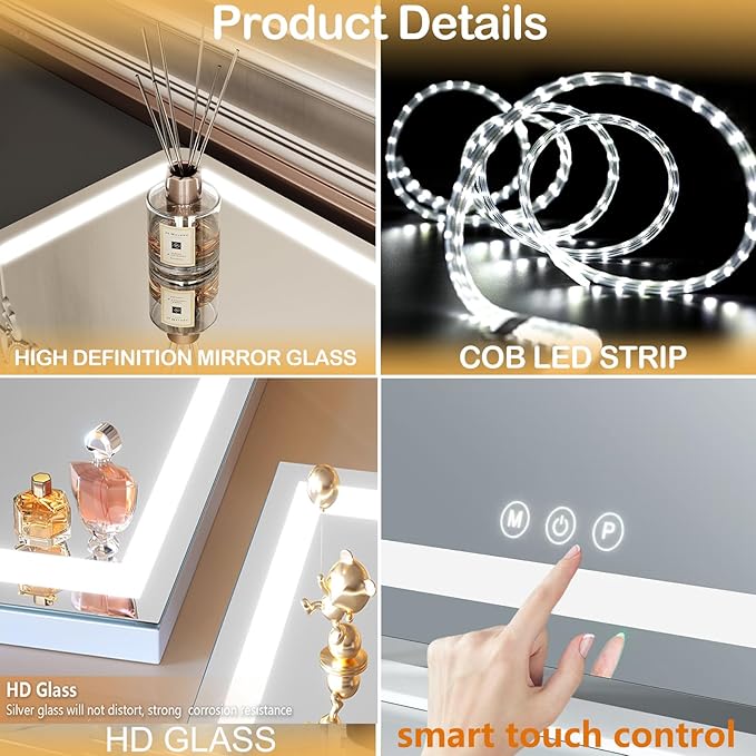 14" Elegant LED Vanity Mirror with 3-Color Adjustable Lights, Lighted Makeup Mirror 360° Rotating Stand & Touch Control - Perfect Makeup Gift for Women