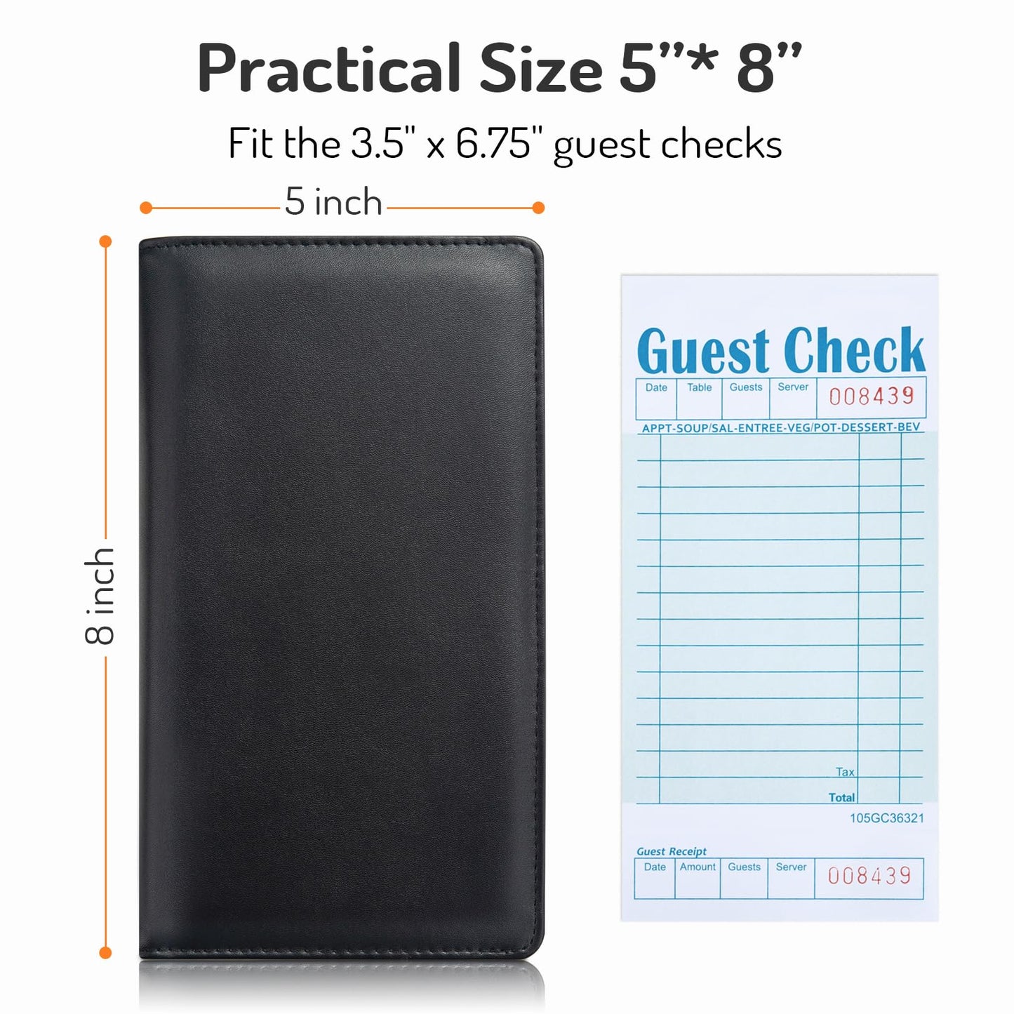 Forvencer Server Book, 2 Zipper Pocket, Server Books for Waitress, Waitress Book for Servers, Fits Waitress Apron, Guest Book, Waitress Accessories, Serving Book,Receipt Holder, Black