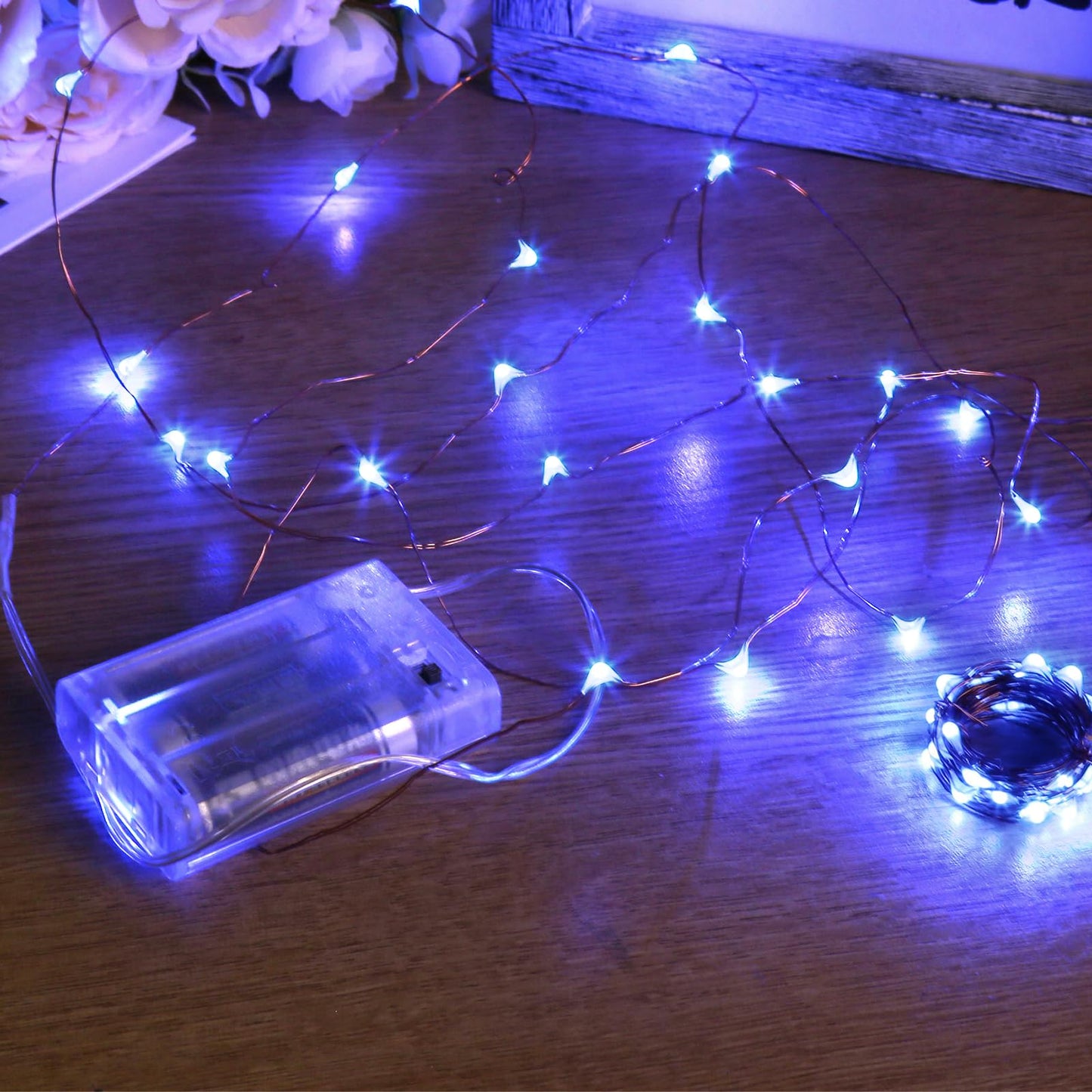 Sanniu LED Fairy Lights, Copper Wire String Lights, Battery Operated, 5m/16ft, Blue, PVC Case, Ideal for Christmas, Weddings, and Decor