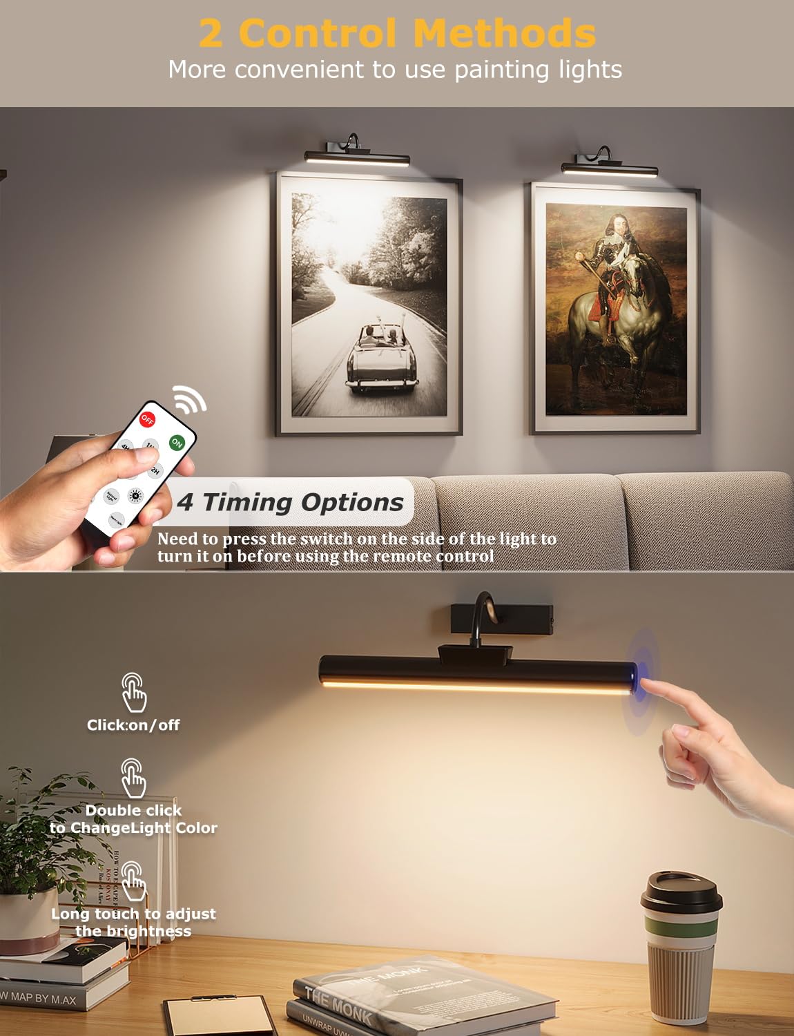 Skairipa Picture Light With Remote  16In Battery Operated Picture Lights For Wall 5000Mah  3 Color Modes And Dimmable Led Art Lighting With Timer For discomfort-reducingting  Frame  Gallery (Black-1Pack)