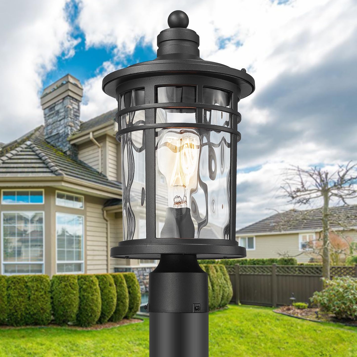 Darkaway 2 Pack Large Outdoor Post Lights Lamp Posts Outdoor Lighting  17Inch Aluminum Post Lights Outdoor Light Fixtures With Water Ripple Glass For Patio Yard Garden