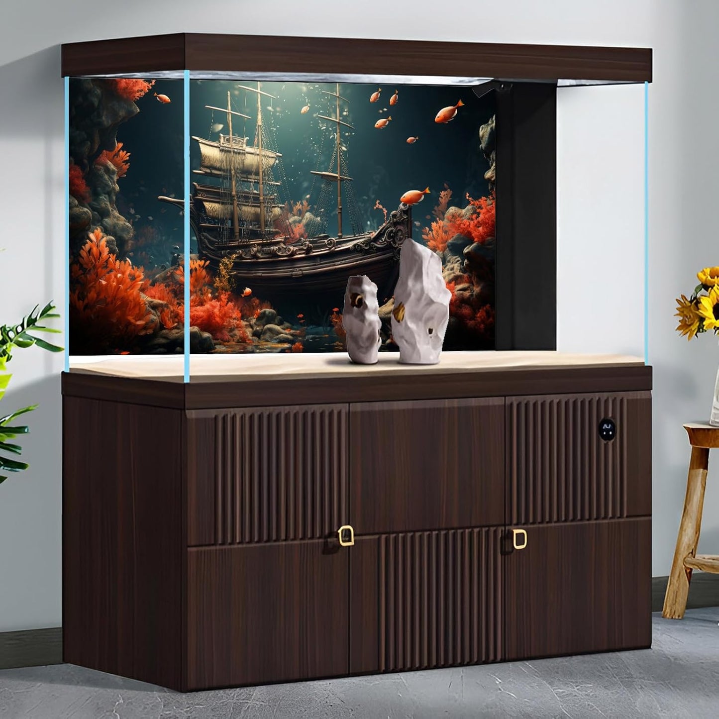 Pirate Shipwreck Aquarium Background Under The Sea Coral Reefs Fish Tank Background Underwater Sunken Ship Landscape Terrarium Background Tropical Sea Marine Life Aquarium Tank Background 30x18in