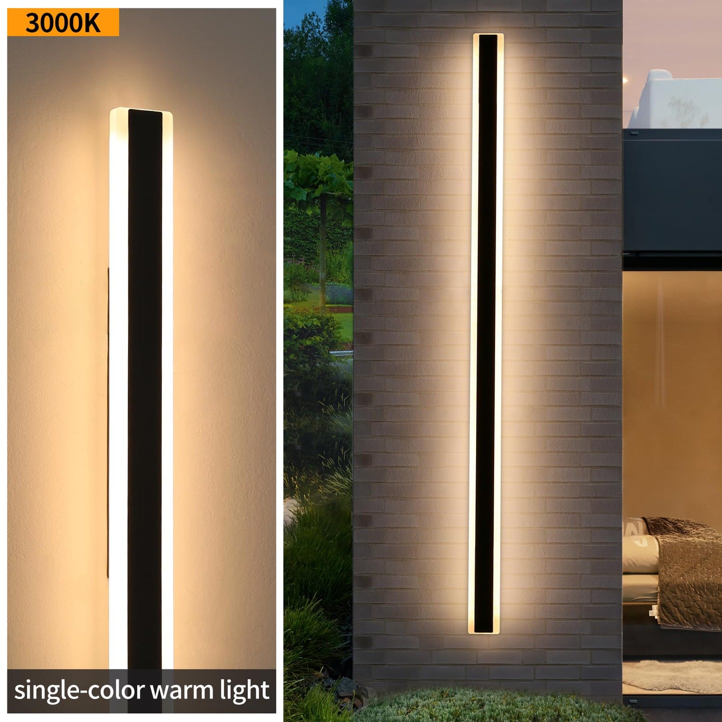 Mikeru 2Pack 71Inch Long Led Wall Light Fixtures  3000K Modern Outdoor Lights Exterior For House Ip65 Waterproof Rust Outdoor Light Fixtures Hardwire Wall Mount Exterior Lighting For Shop Garage