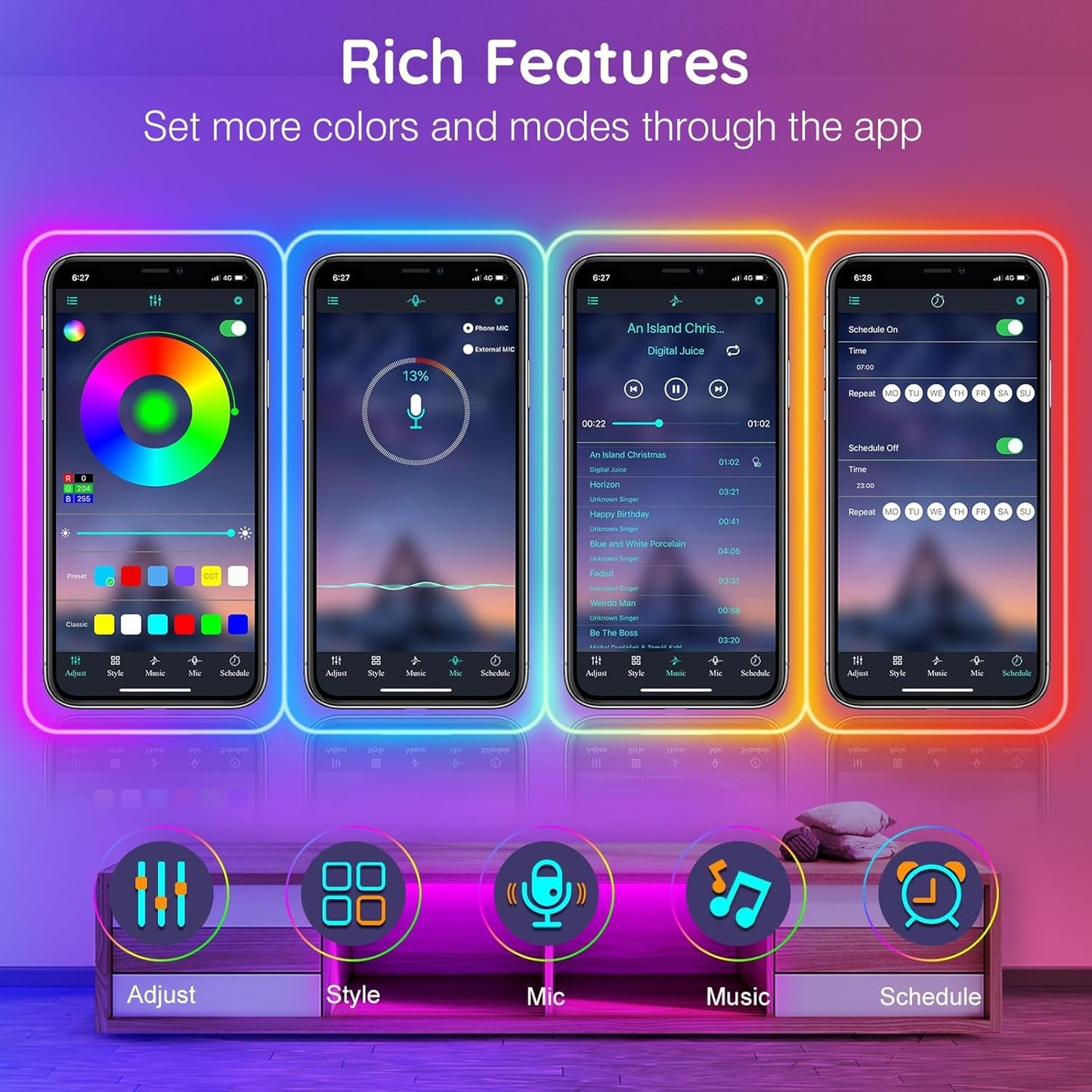 16.4Ft Neon Rope Lights Flexible Led Rope Lights Control With App/Remote Multiple Modes Rope Lights Ip65 Outdoor Rgb Led Neons Lights Waterproof Music Sync Gaming Led Neon Light Strip (16.4Ft)