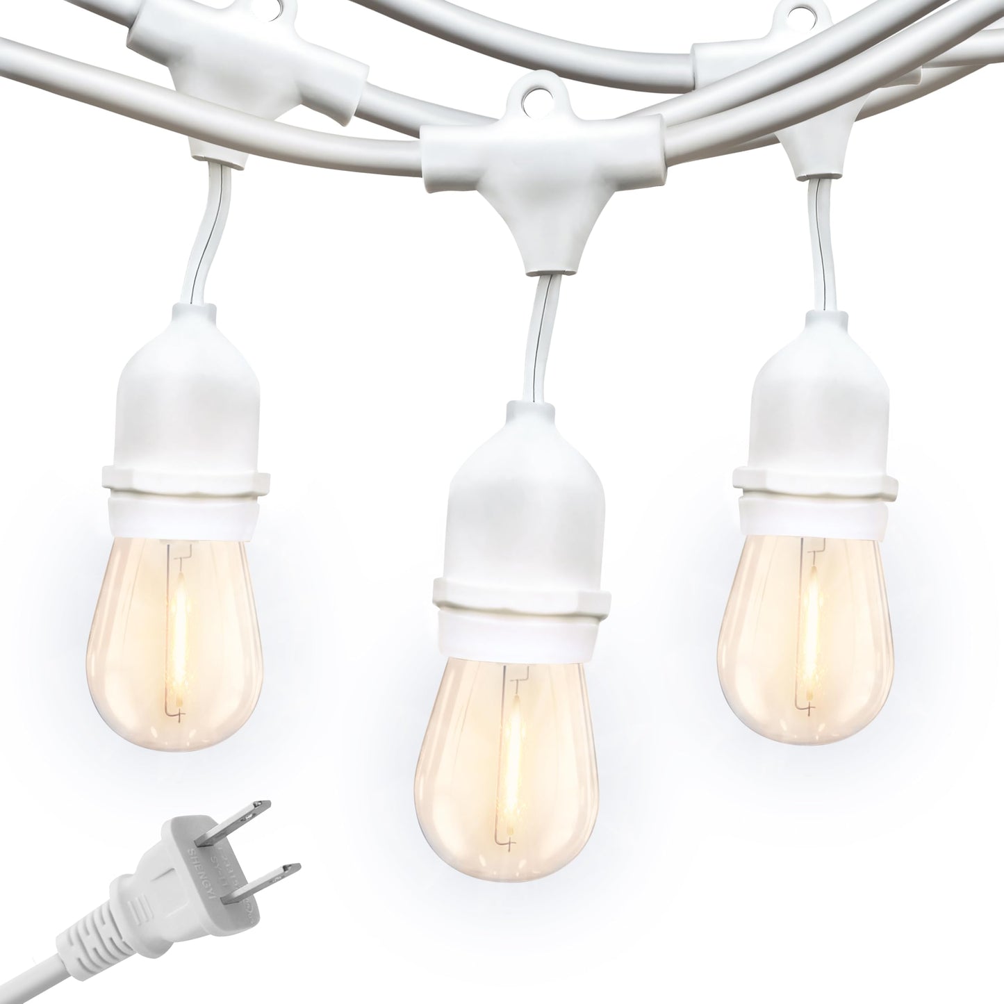 Brightech Ambience Pro LED Outdoor String Lights, Dimmable Vintage Edison Bulbs, 48 Ft, 15 Bulbs, White Cable, Model AMB-2W-WHT