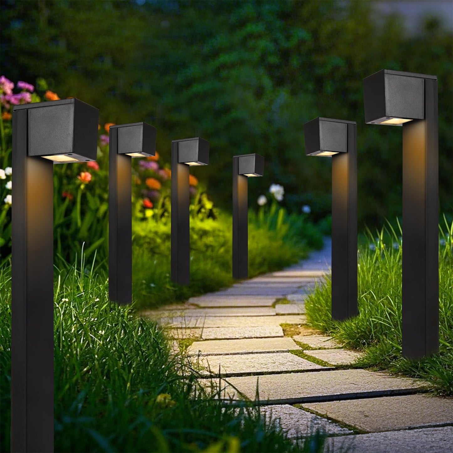 Dynaming Solar Pathway Lights, Waterproof Auto On/Off, 6 Pack, Black, Model DC23551-6, Ideal for Garden and Landscape Decor