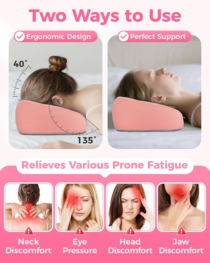 Face Down Pillow Massage Headrest for Bed Massage Head Holder w/ Gel Eyemask At Home Salon Breathable Foam Face Down Pillow After Eye Surgery Vitrectomy Recovery Sleeping Massage Face Cradle for Bed