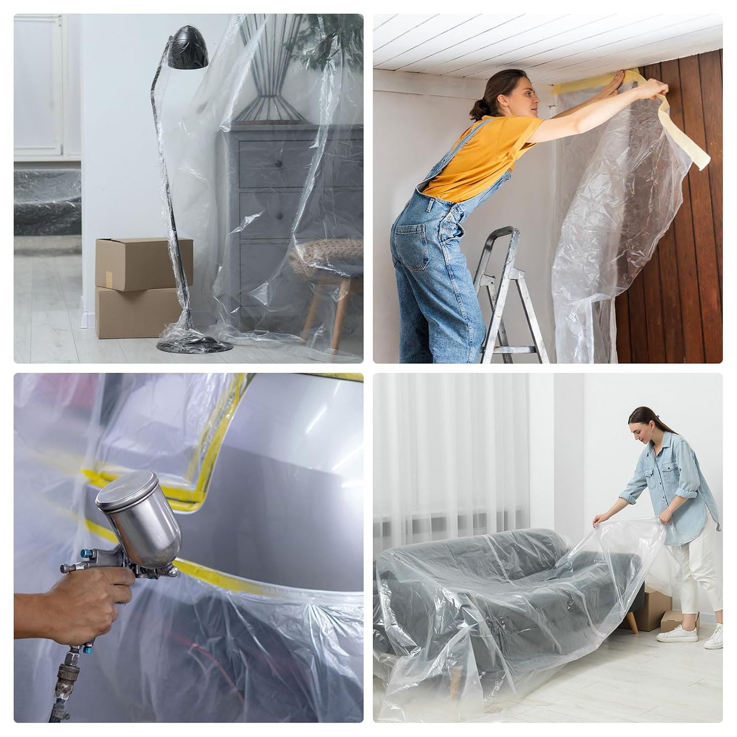HARFINGTON Pre-Taped Masking Film 78.7" x32.8ft Double Adhesive Tape and Drape Painters Plastic Drop Cloth Film with Tape Plastic Sheeting for Automotive Painting Covering