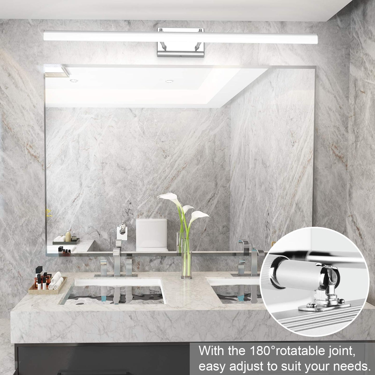 Aipsun 40 Modern Led Vanity Light Fixtures - Adjustable Chrome Bathroom Lighting, Stainless Steel, 5500K