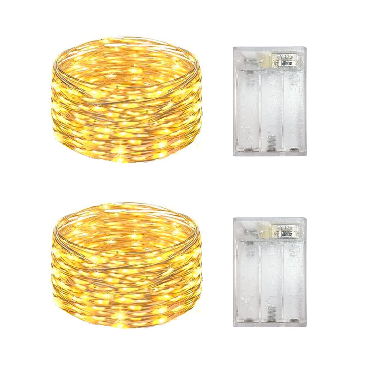 Everfit Lighting Mini LED Fairy Lights, 50 Count, 10ft Silver Wire, Battery Operated, Yellow, Model BC, Timer 6 Hours On/18 Hours Off