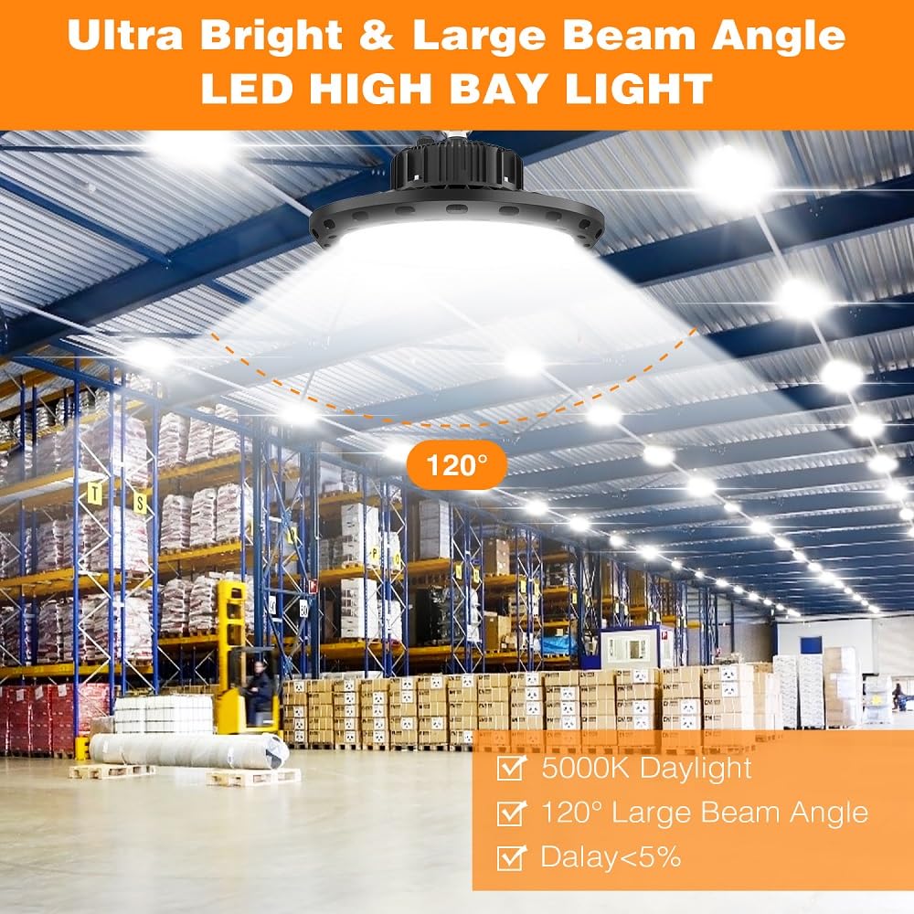 BEULT High Bay LED Shop Light 150W 22500LM Equivalent 600W MH/HPS UFO Design AC100-277V Black Model BEULT-150W-1P
