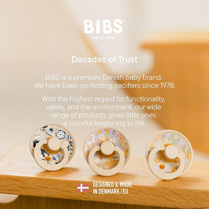 BIBS Colour Liberty Soother 2-Pack, BPA Free Dummy Pacifier, Round Nipple. Natural Rubber Latex, Made in Denmark, Size 1 (0-6 Months), Bobo Ivory Mix