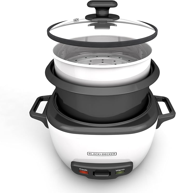 BLACK+DECKER 16-Cup Rice Cooker, RC516, 8-Cup Uncooked Rice, Steaming Basket, Removable Non-Stick Bowl, One Touch