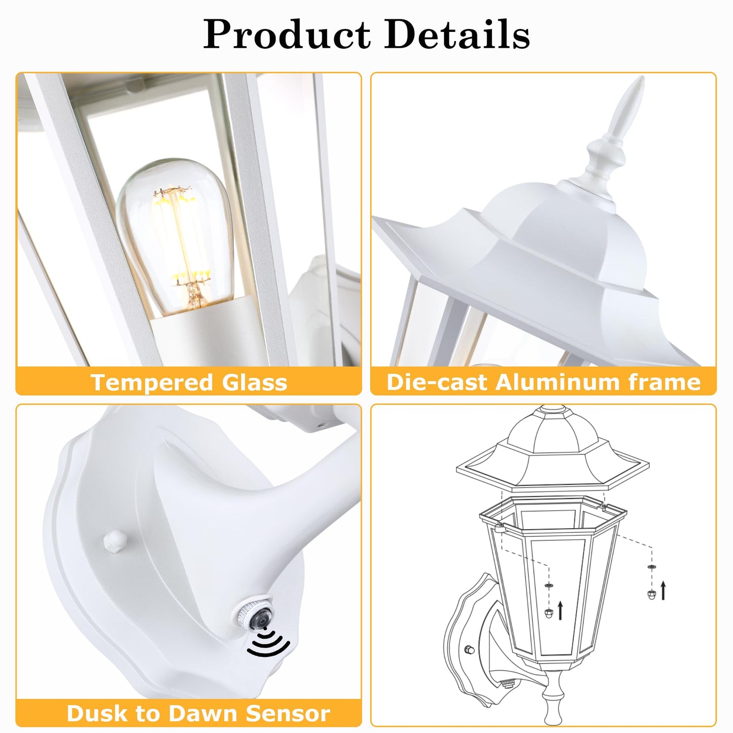 GRUENLICH Dusk to Dawn Outdoor Wall Sconce, White Aluminum, 14 Inch, Model GR-WL003D2D-WT-1PK
