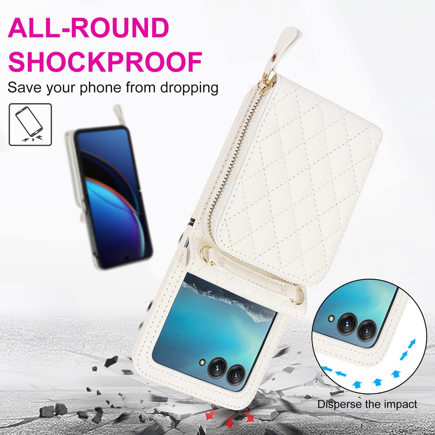 Ninki Compatible For Motorola Razr 2024 Plus Case With Card Holder,Leather Case For Moto Razr 2024 Plus Finger Loop Strap Anti-F