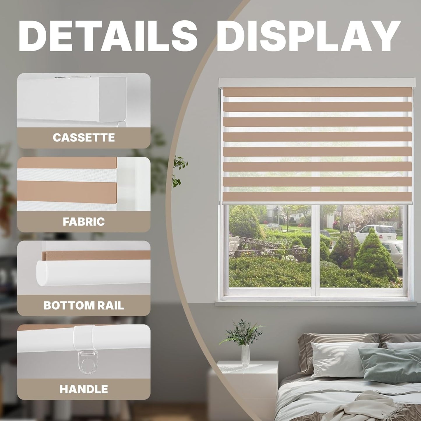 HESTIA Cordless Zebra Blinds Light Filtering Roller Shades UV Blocking Blackout Privacy Indoor Window Blind for Home Office Day and Night, Beige,47" W x 60" H
