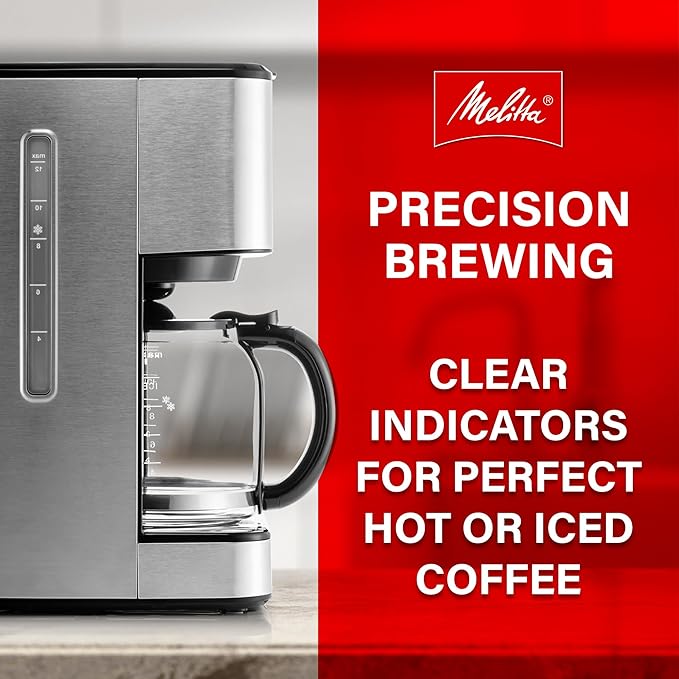 Melitta Aroma Series Programmable Drip Coffee Makers Parent (Aroma Tocco Plus Black and Stainless Steel 12 Cups) with 5-Pack Coffee Filters