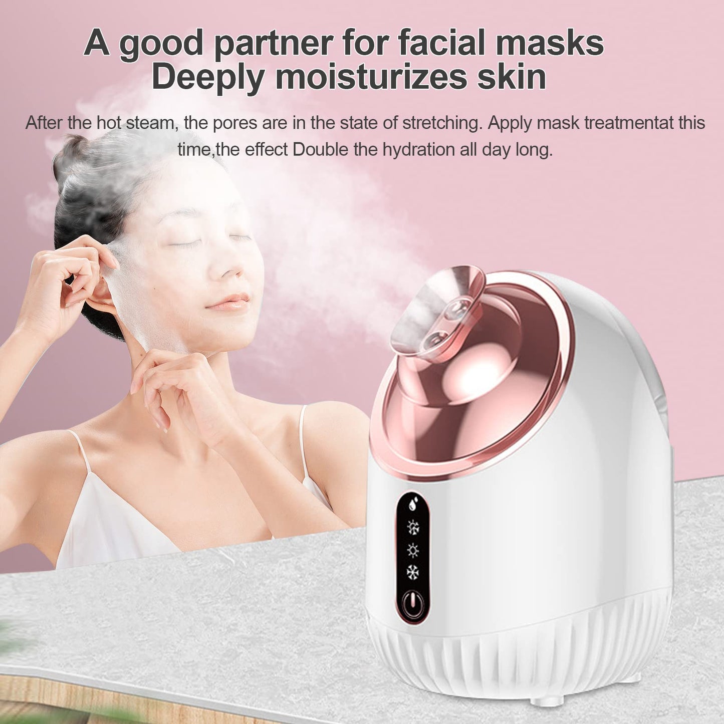 WHNL Facial Steamer - Nano Ionic Facial Steamer with Cold&Warm&Hot Mist,240ml Large Water Tank,Small Face Humidifier, Pink