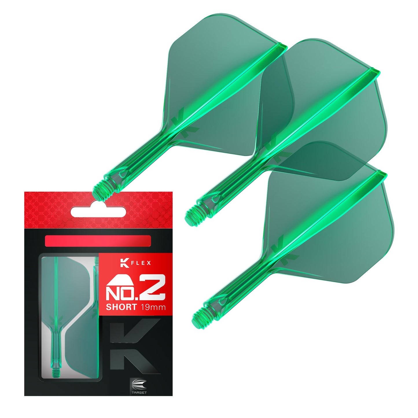 Target Darts K Flex Integrated Dart Flights And Shafts  No.2 Green (Short) | Pack Of 3 K-Flex - No2  Kflex All In One Moulded Dart Flight & Stem | Professional Dart Accessories