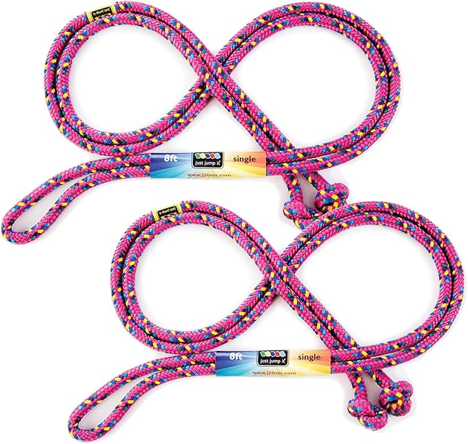 Just Jump It 8' Foot Jump Rope 2 Pack - Active Outdoor Youth Fitness Exercising Equipment - Kid Friendly Braided Nylon Gym...