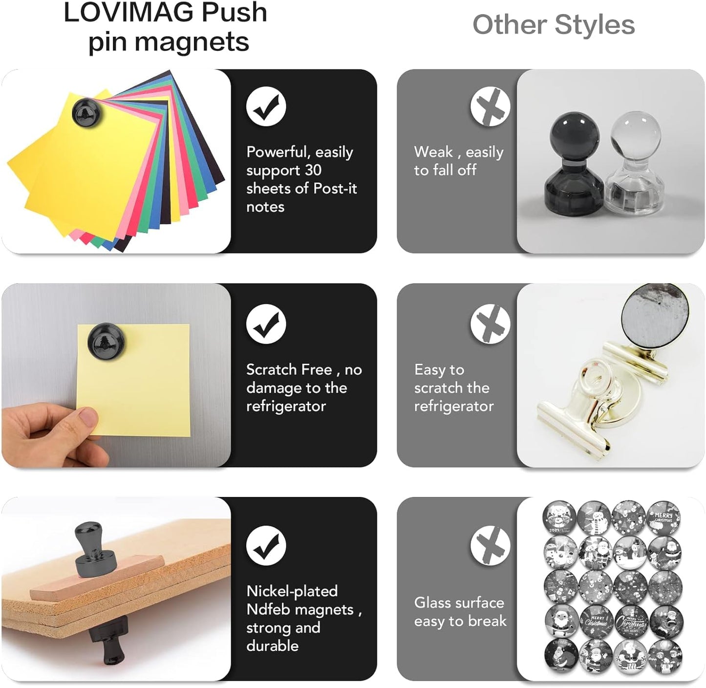LOVIMAG Fridge Magnets 40Pcs Refrigerator Whiteboard Small Strong Magnet Classroom Kitchen Accessories Decorative Locker Set Decor Must Haves Office Calendar Refrigerador Magnetic Cute Crafts Black