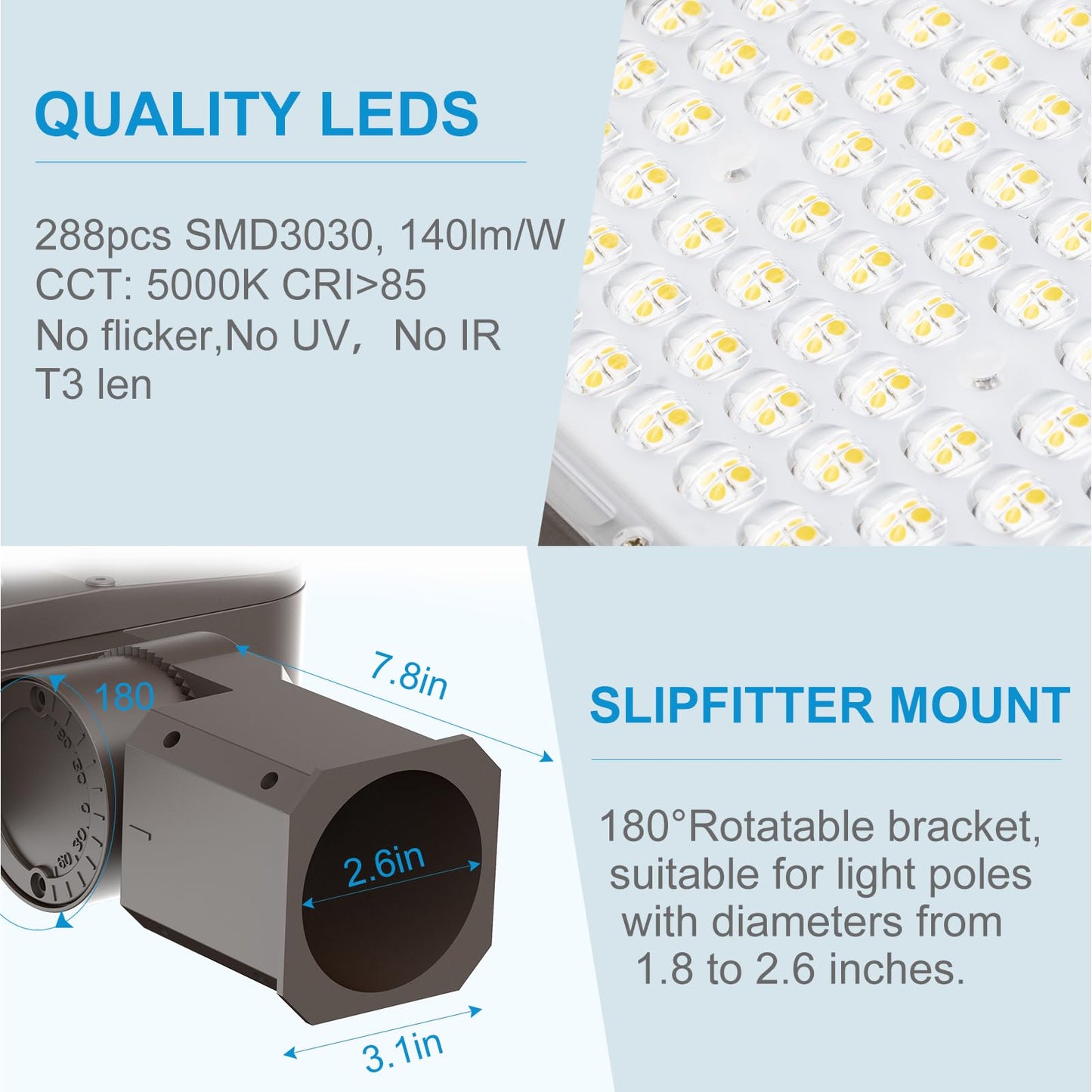 3Pack 320W Led Parking Lot Lights 44800Lm (Eqv.1200W Mh/Hps) 5000K Led Parking Lot Lighting Pole Mount With Smart Photocell & Slipfitter Mount (Coverage: 66~110Ft At Height:30~50Ft)