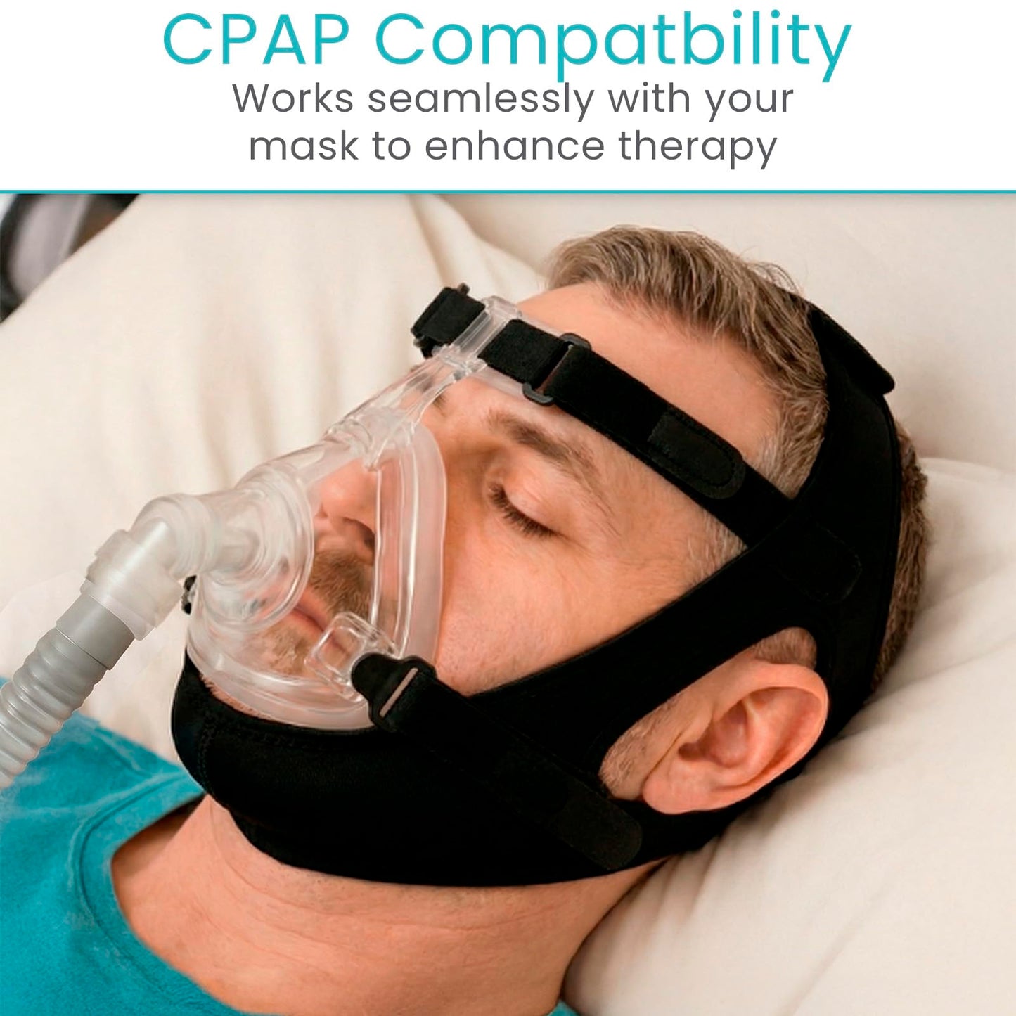 Vive Anti Snore Chin Strap for Sleeping - Stop Snoring Solution for CPAP Users - Airflow Head Band Device for Sleep Apnea Relief - Breathe Right, Mouth Breathing Prevention Accesories (Black)