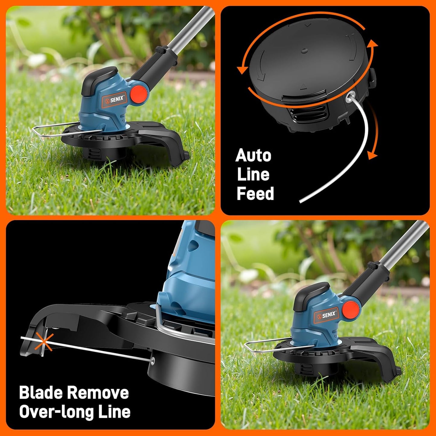 SENIX 20V 10" Cordless Weed Wacker, String Trimmer, Telescoping Rotating Shaft, Adjust Head & Assistant Grip, Auto Line Feed w/ 2.5Ah Battery & Charger, GTX2-M