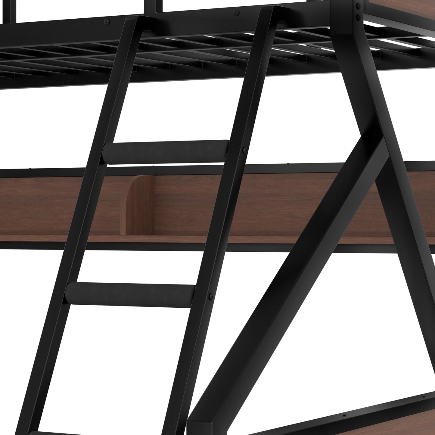 Bellemave Metal Bunk Bed Twin XL Over Queen Size with Storage Shelves & LED Light,Heavy Duty Bunk Bed Frame with Wood Board & Sturdy Slats,Twin XL Over Queen Bunk Beds for Bedroom,Noise Free, Black