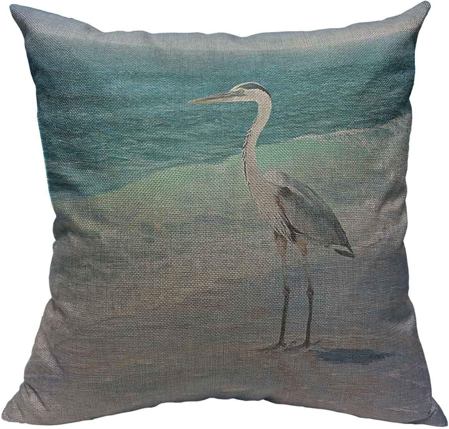 Throw Pillow Covers Blue Heron On The Beach Sea Wave Watercolor Painting Cotton Cotton Linen Decorative Square Pillowcases Cushion Cover 18 X 18 Inch