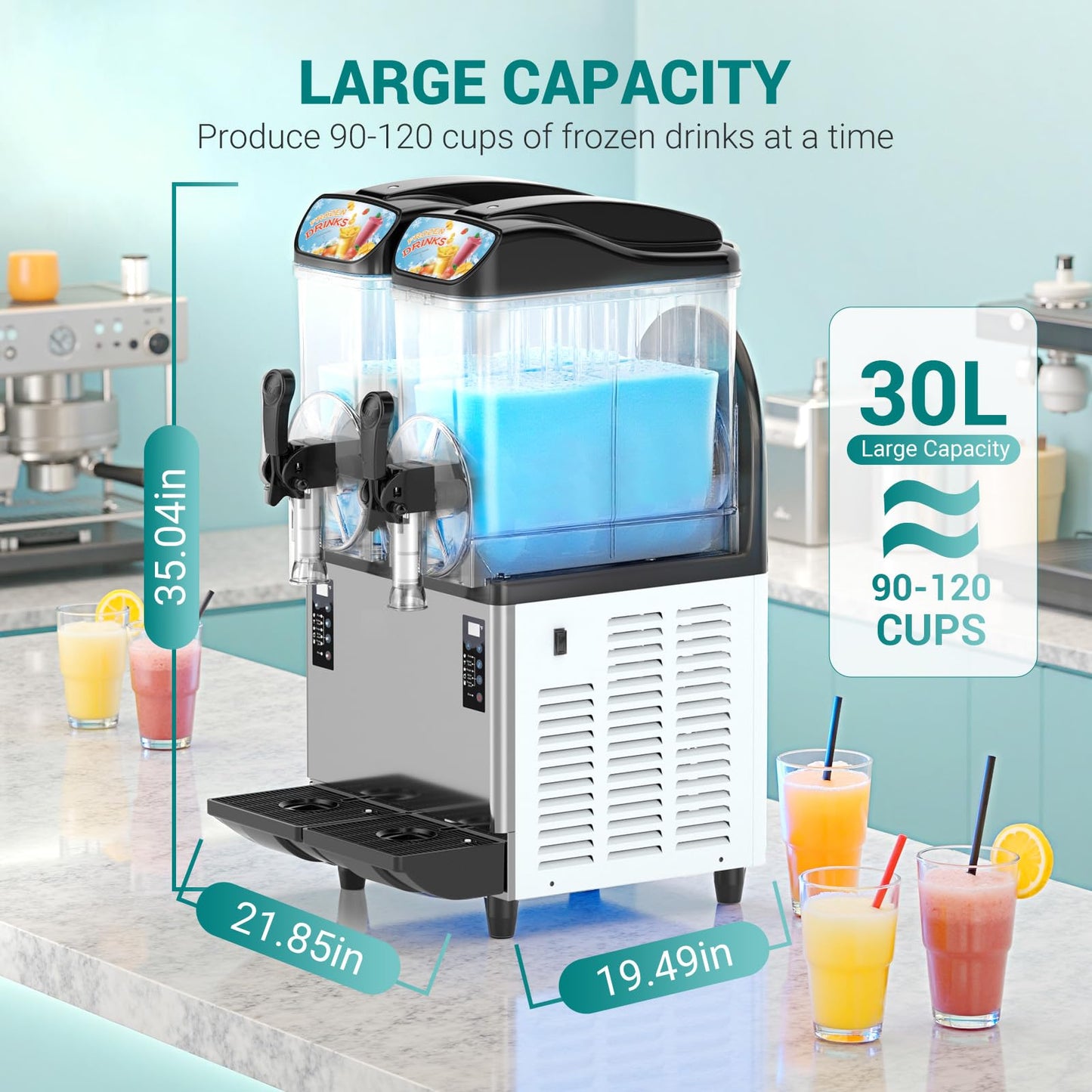 Mirfee 8 Gal Commercial Slushy Machine with LED Light, 15-45 Minutes to Make，Commercial Frozen Drink Machine with 5 Preset Programs, 110V Margarita Slushie Maker, for Wine Cocktails, Daiquiri Juice