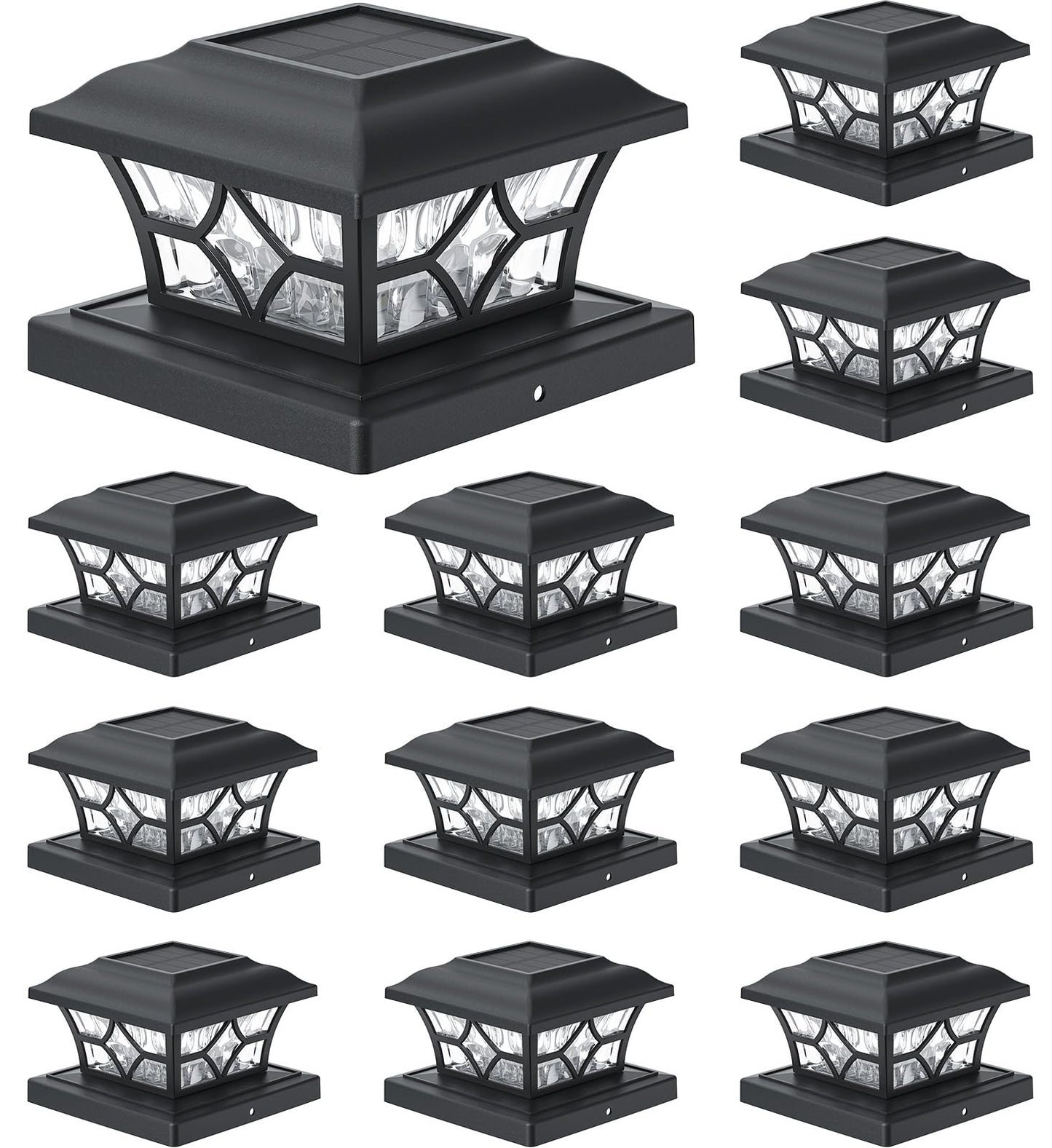 APONUO Solar Post Cap Lights 12 Pack, IP64 Waterproof, 1000mAh Battery, Plastic, Black, Fits 4x4 5x5 6x6 Fences
