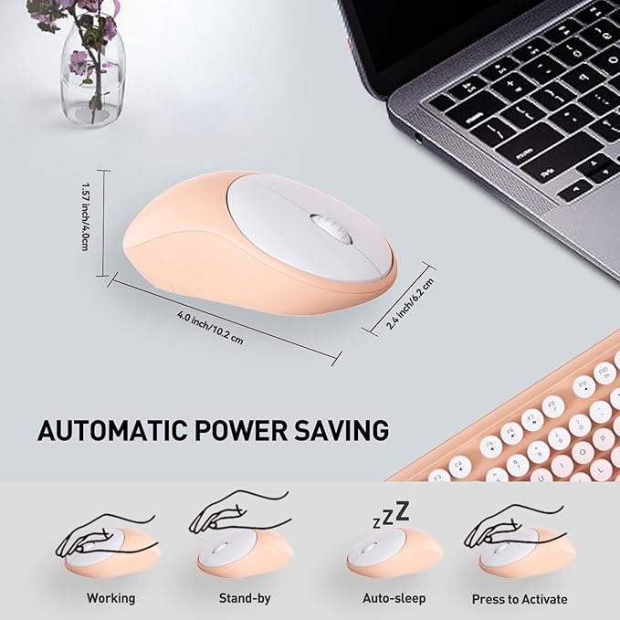 FOPETT 2.4GHz Wireless Keyboard and Mouse Set with Switch Button - Full-Size Keyboard - Compatible for Windows/Laptop/PC/Notebook/Smart TV and More - Pink