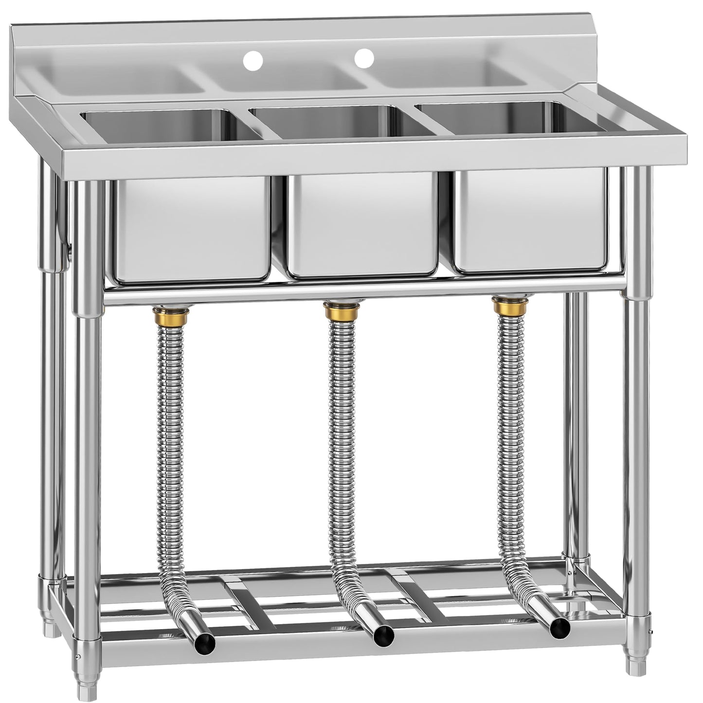 YITAHOME Freestanding Commercial Restaurant Kitchen Sink NSF Stainless Steel 3 Compartment Bowl Outdoor Sink with Storage Shelve for Restaurant, Garage (39"x 18"x 37")
