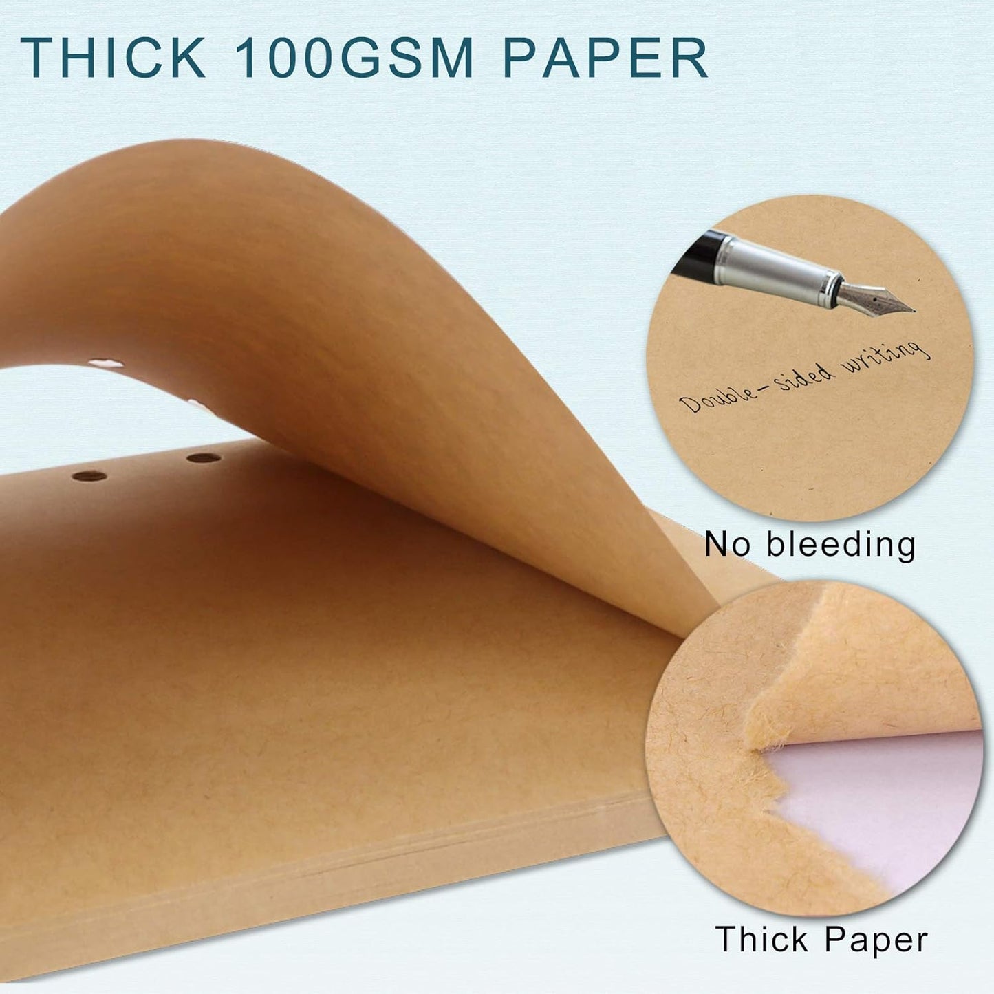 A5 Refill Paper, [3 Pack] Toplive 100GSM Thick Refillable 6 Hole Filler Inserts - 135 Sheets (270 Pages) for 6 Ring Binder Journal Notebook, Kraft