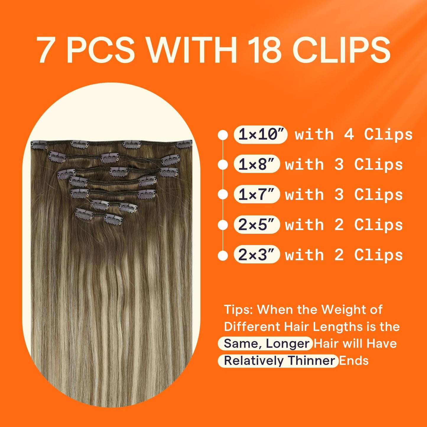 Full Shine Human Hair Extensions Clip ins 18 Inch Straight Remy Hair Clip in Extensions Light Brown Ombre Brown Mix Platinum Blo