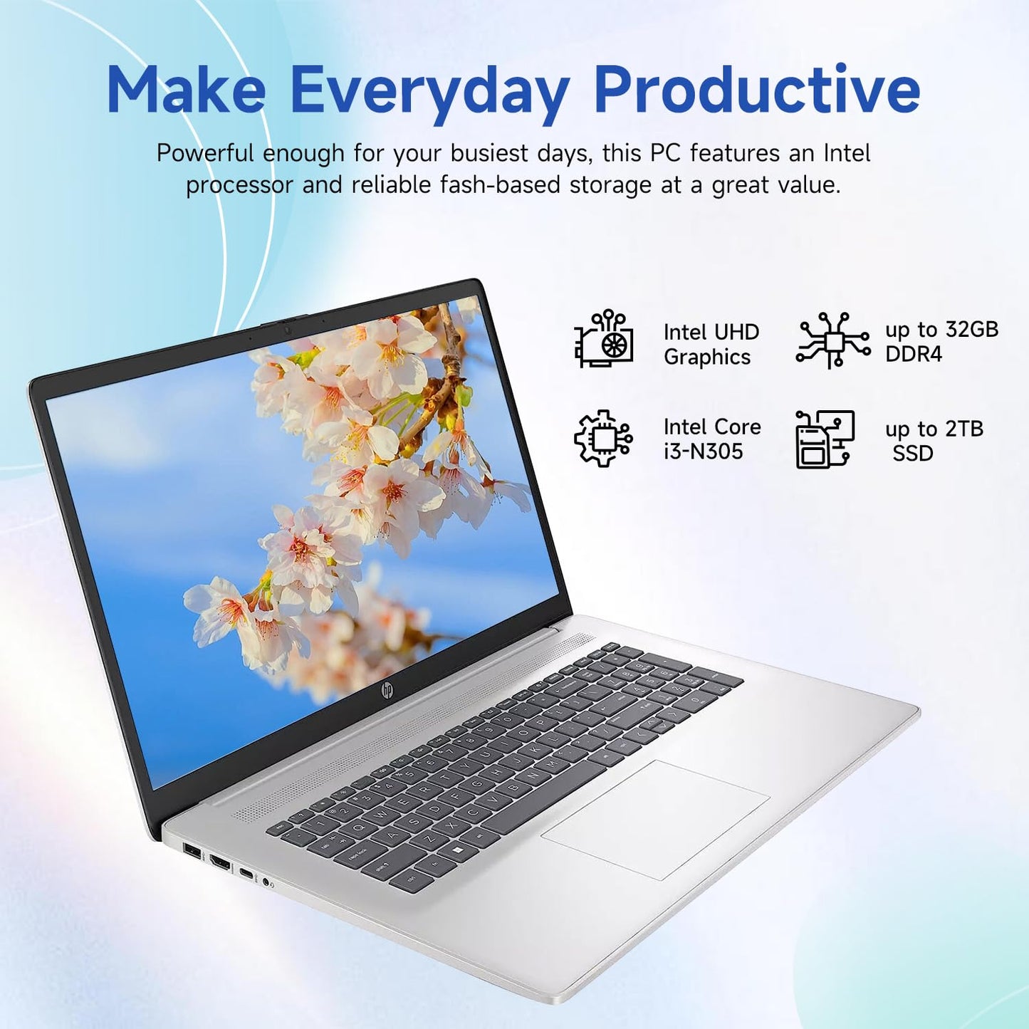 Hp 17.3 Touchscreen Laptop, Intel Core I3-N305, 32Gb Ram, 128Gb Emmc + 1Tb Ssd, Numeric Keypad, Webcam, Hdmi, Wi-Fi 6, Windows 1