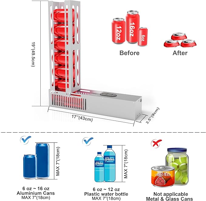 Electric Can Crusher, Automatic Can Crushers for Recycling 8/12/16oz Cans, Auto Cycle Mode, Countertop Can Smasher for Recycling Aluminum Seltzer, Soda, Beer Cans (SILVER-1)