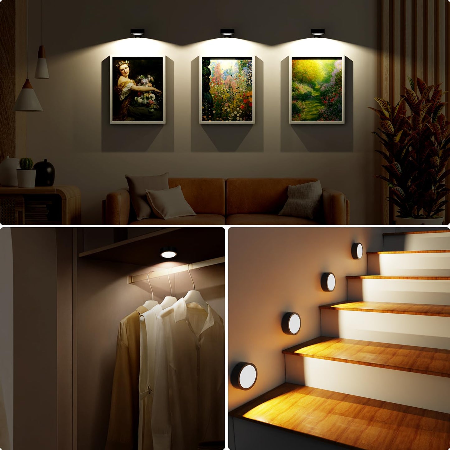 Tututry Picture Lights For Wall  Battery Powered Operated Wireless Magnetic discomfort-reducingting Lights With Remote Dimmable And Timer  Wall Decor Lights With 3 Lighting Modes For Art Display (Black  3Pack)