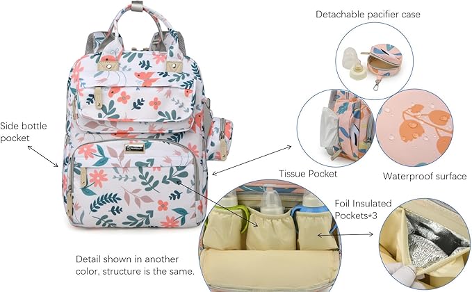 Diaper Bag Backpack for Baby – Large Capacity Waterproof Travel Tote, Multifunction Baby Bag with Changing Pad, Pacifier Holder & Stroller Straps (Jungle Green)