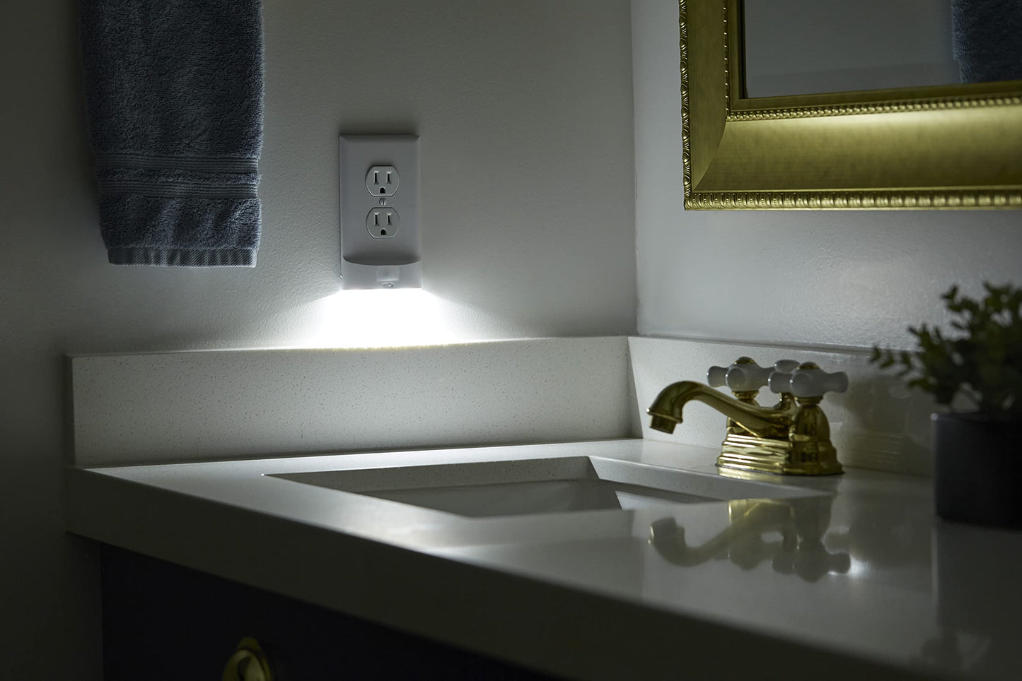 SnapPower MotionLight 4 Pack - LED Night Lights for GFCI Outlets, Auto On/Off, Bright/Dim Options, Ivory Plastic