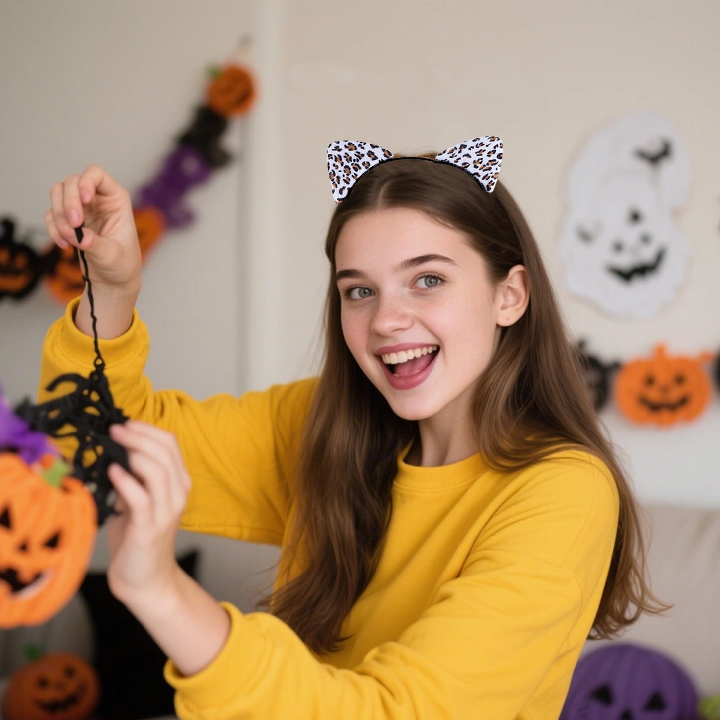 ASHONE Cat Ears Headband for Women Cute Cat Costume Hair Accessories for Halloween Party Cosplay (Off White, One Size)