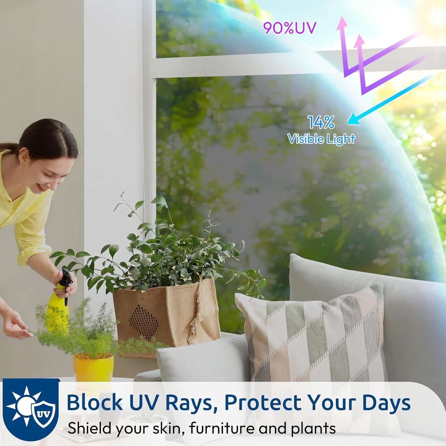 rabbitgoo Window Privacy Film One Way Window Tint for Home, Removable Reflective Heat Sun Blocking Anti UV Glass Door Covering, Mirror Tinting Film House Office, 35.4 in X 32.8 Feet, Black Silver