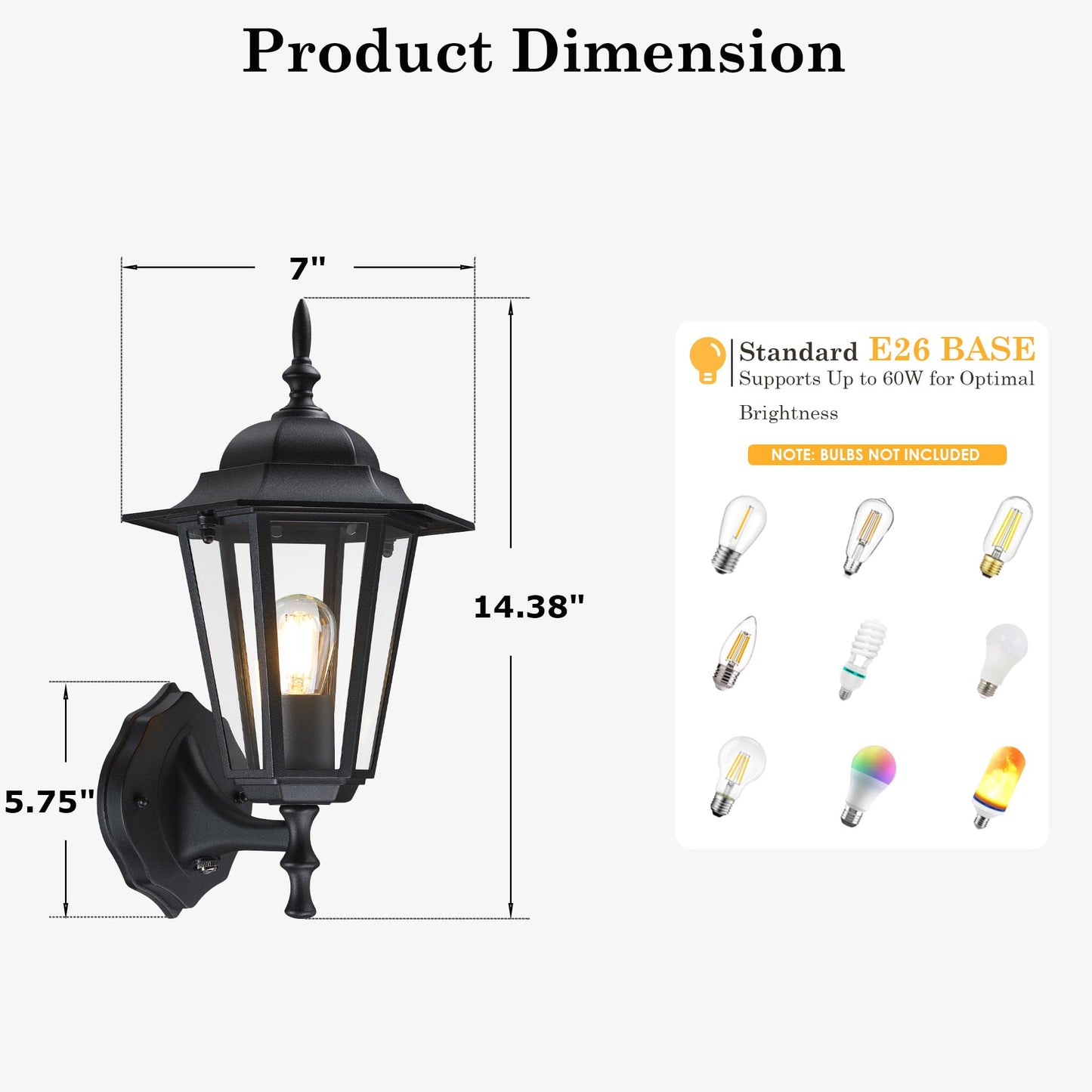 GRUENLICH Outdoor Wall Sconce, Dusk to Dawn Lighting, Black Aluminum, 14 Inch, Model GR-WL003D2D-BK-1PK, Clear Glass