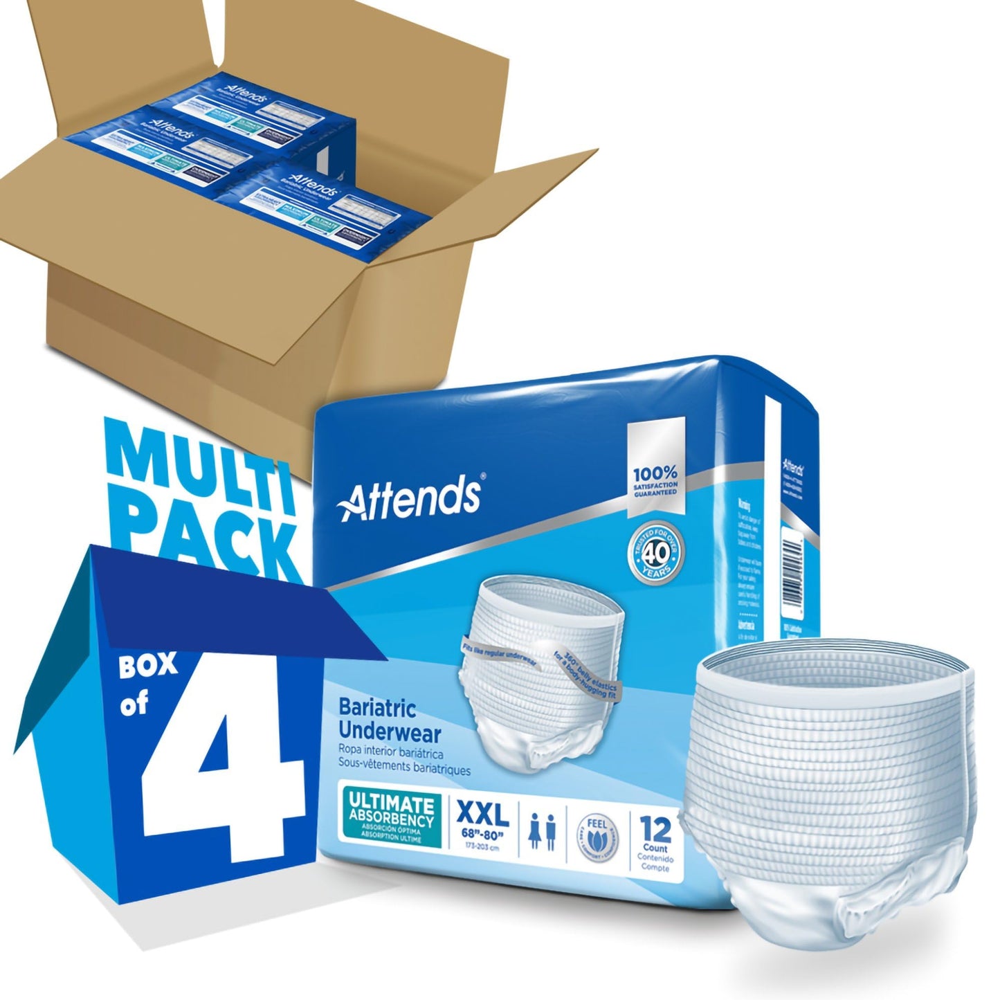 Attends Bariatric Pull On XXL Underwear, Moderate Absorbency, 1 Case Of 48