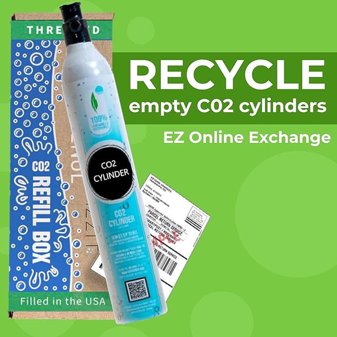 FIZZIT 60L Threaded CO2 2 Pack Canister Refill, Compatible with All Threaded 'Screw-In' Soda Makers Including Soda Machines