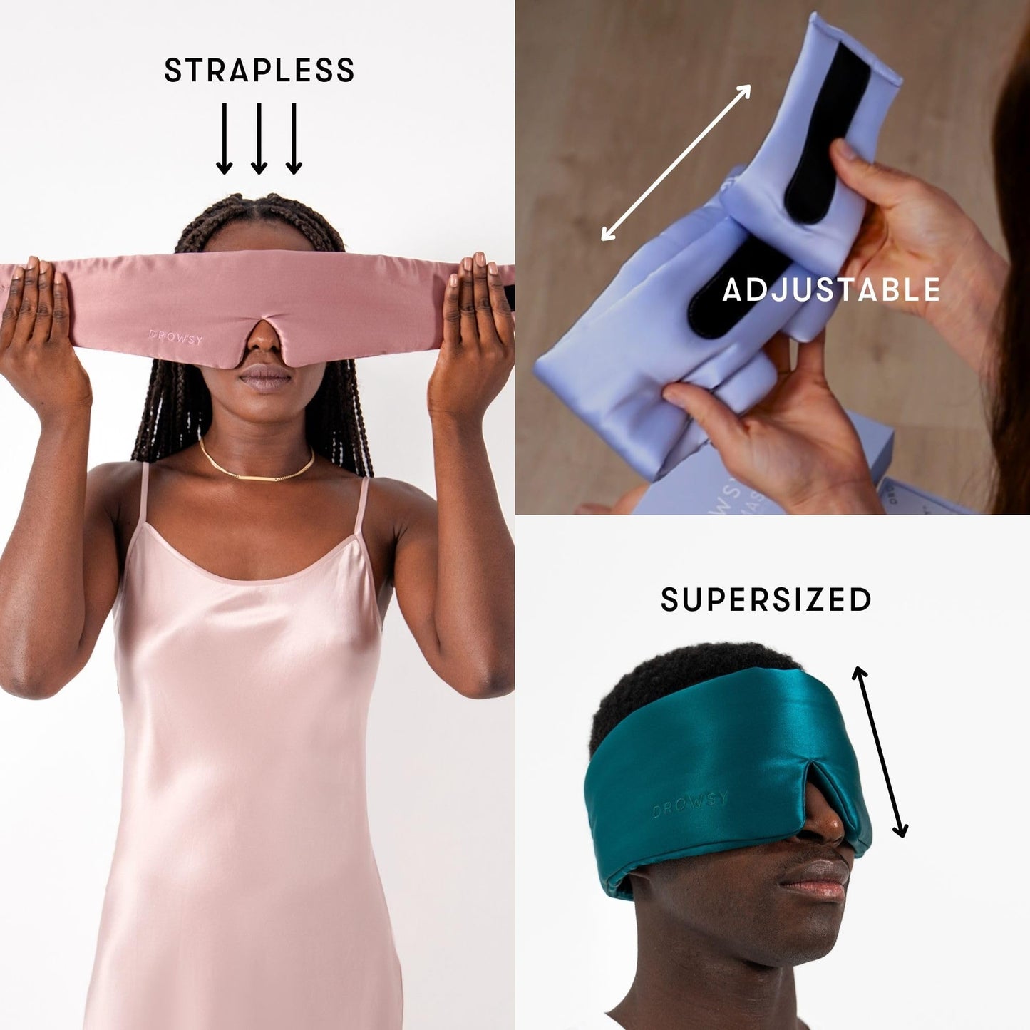 DROWSY Silk Sleep Mask - Face-Hugging, Padded Cocoon for Luxury Sleep in Total Darkness - 100% Pure Mulberry Silk (Blue Belle)