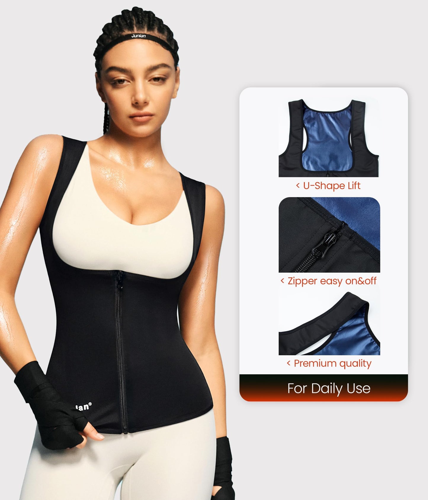 Junlan Sauna Suit for Women Waist Trainer Vest Sweat Tank Top Shaper for Women with Zipper (Blue, XX-Large)