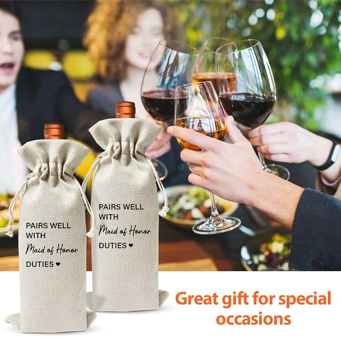 EUFJDKSL Maid Of Honor Wine Bag Gift For Bridesmaid Her Him Best Friend Women Girl, Engagement Or Bachelorette Party Favor decoration, Bridal Shower, Reusable Drawstring Wine Bottle Bag