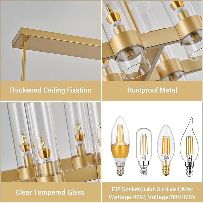 Brass Kitchen Island Lighting-20-Light Linear Chandelier, Adjustable 67.7'' Modern Farmhouse Rectangle Pendant Light Fixtures, Dining Room, Bedroom